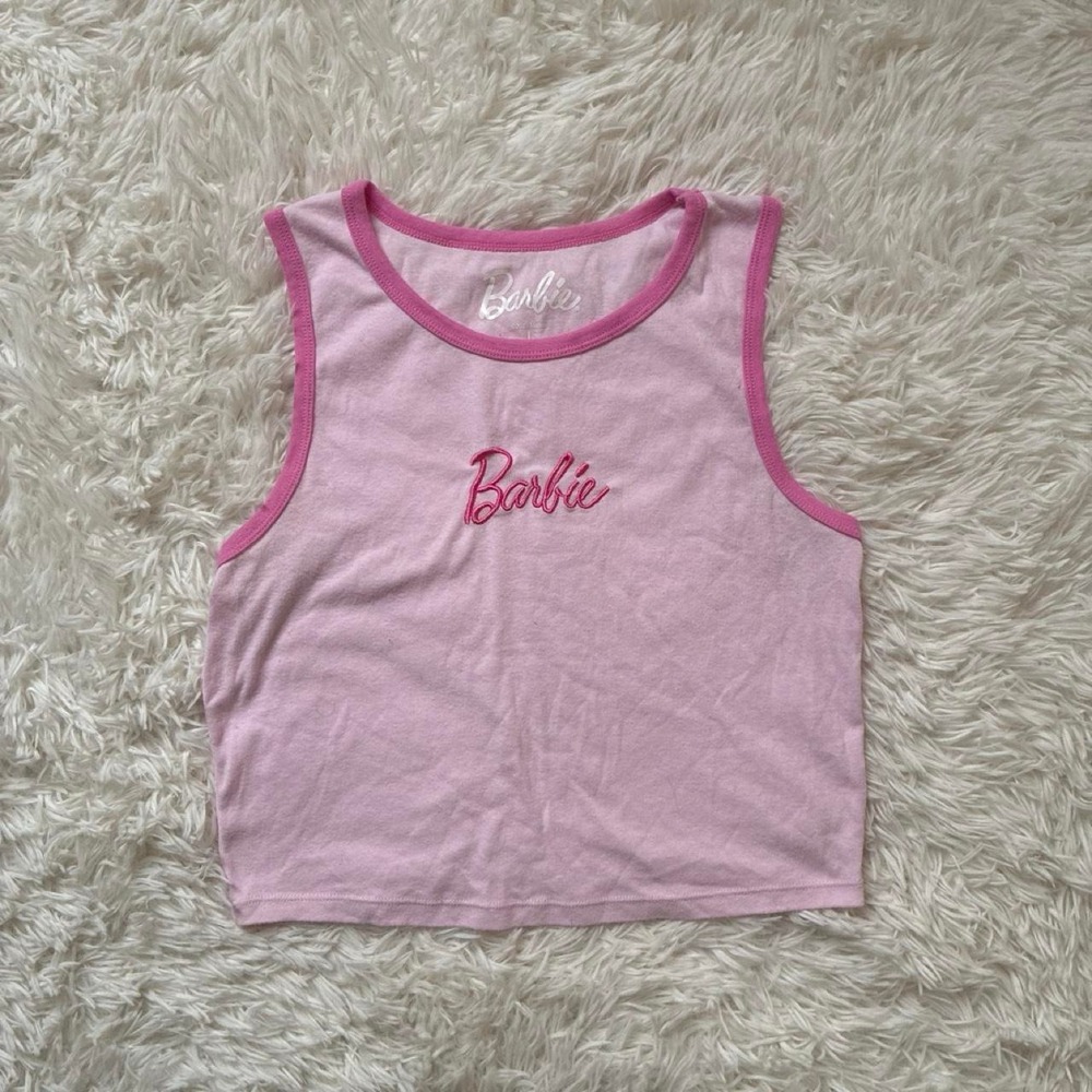 Pink Vintage Retro 90s Barbie Pink crop top coquette girl size L